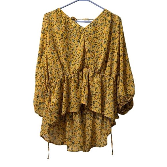 Ophelia Roe Anthropologie‎ Women Size Large Floral Tiered Blouse Peasant Boho - Picture 2 of 11